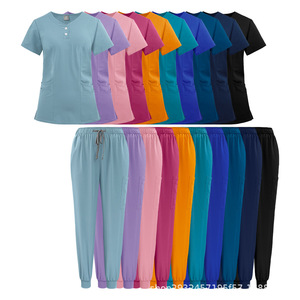 Conjunto de Uniforme Médico para <span class=keywords><strong>Mujer</strong></span> - Blusa de Cuello Mao Oversize y <span class=keywords><strong>Pantalones</strong></span> Rectos Ajustados, 13 Bolsillos, Antiarrugas - Product Image 3