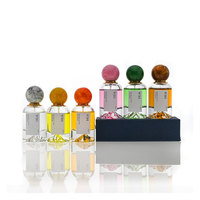Flacon de Parfum de Luxe en Verre Rond 50 ml avec Bouchon en Marbre et Fond Montagne, Bouteille Unique