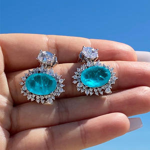 Orecchini pendenti E999 blu mare da donna, in lega, con fiore, gioielli da festa, stile romantico, taglio rotondo brillante, montatura a griffe - Product Image 4