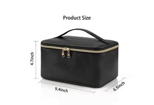 PU Leather Fashion Handled Zipper <b>Large</b> Capacity Waterproof Travel <b>Makeup</b> Storage Cosmetic <b>Bag</b> with Custom Logo - Product Image 5