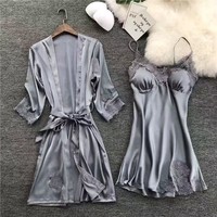 Ensemble de pyjama deux pièces grande taille le plus vendu pour la maison, avec chemise de nuit sexy