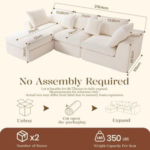 Canapé modulaire carré <span class=keywords><strong>convertible</strong></span> 106 pouces, style nuage moderne, avec ottoman mobile, <span class=keywords><strong>beige</strong></span> blanc, pour salon et école - Product Image 6