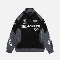 Sweat-shirt de course à fermeture éclair 1/4 pour homme, imprimé moto brodé, poches, demi-zip, patchwork, pour la course de printemps
