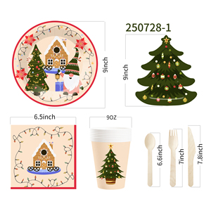 DAMAI Modern Christmas Themed Disposable Tableware Set Round Paper Plate Cup Napkin Banner for Xmas Party - Product Image 6