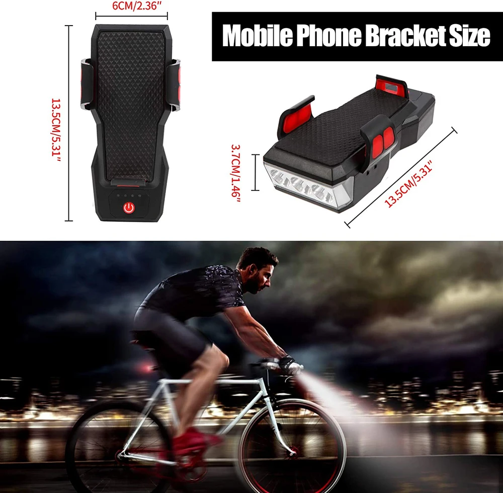 4 in 1 Bicycle Front Lights Mobile Phone Holder USB Rechargeable Bicycle Led Front Light Electric Bike Horn 130 db