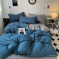 Ensemble de literie en coton lavé en gros, housse de couette réversible bicolore, 4 pièces
