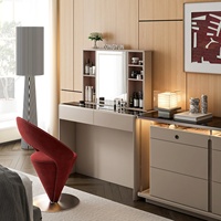 Miroir de maquillage multifonctionnel en bois de style italien, réglable en hauteur, sensation luxueuse haut de gamme, intelligent et électrique pour chambre à coucher