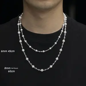 2022 New High Quality 6MM 8MM Micro Paved CZ Ball Beaded Link Chain Hip Hop Men Necklace