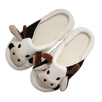 HF lin coton grenouille vache pantoufles pour femmes quatre saisons semelle épaisse vert chaud semelle intérieure tissu TPR semelle extérieure conception mignonne pour dames