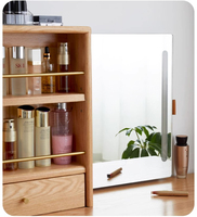 Ensemble de coiffeuse universelle en bois massif, bureau de maquillage en chêne avec miroir et étagère de rangement pour chambre à coucher