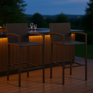 Sgabelli da Bar in Rattan PE e Acciaio Verniciato a Polvere, Marrone, Misura Standard, Arredamento da Bar Moderno e Contemporaneo per Esterni - Product Image 2