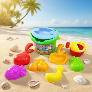 Kids <b>Beach</b> Sand Bucket Set with Sieve Watering Can Rake Shovel and Fruit Molds Mesh Packed - Product Image 2