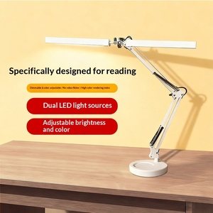 Lámpara de Escritorio LED de Doble Cabezal con Brazo Largo, Pantalla Metálica, Alimentación USB, Iluminación Ultrabrillante y Amigable con los Ojos para Estudiar, Dibujar y Trabajar con la Computadora - Product Image 1