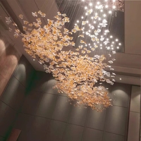 Lustre en verre de Murano coloré fait main, style Art déco, feuille d'érable, pour hall d'hôtel moderne