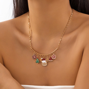 Collar de Aleación con Cuentas Múltiples, Diseño Navideño Transfronterizo, con Diamantes, Árbol de Navidad, Papá Noel y Copos de Nieve - Product Image 1