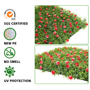 P166A-2 maison jardin décor Faux plastique feuilles de bambou avec Rose rouge écran de confidentialité mur UV-Anti mur de panneau de buis artificiel - Product Image 3