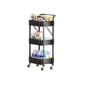 Folding <b>Storage</b> Rack 3 Tier Movable Kitchen <b>Cart</b> With Wheels For Food <b>Storage</b> And Organization - Product Image 5