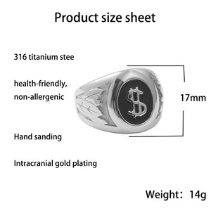 Men's <b>Titanium</b> Steel <b>Ring</b> With US Dollar Logo Silver Color Retro Punk Style Geometric Design Gift Jewelry 16017 - Product Image 2