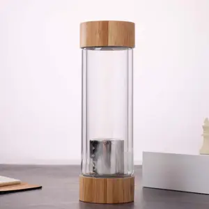 13oz BPA Free Double Wall Glass Travel Tumbler Tea Mug Bottle with Stainless Steel Filter and bamboo lid and bottom
