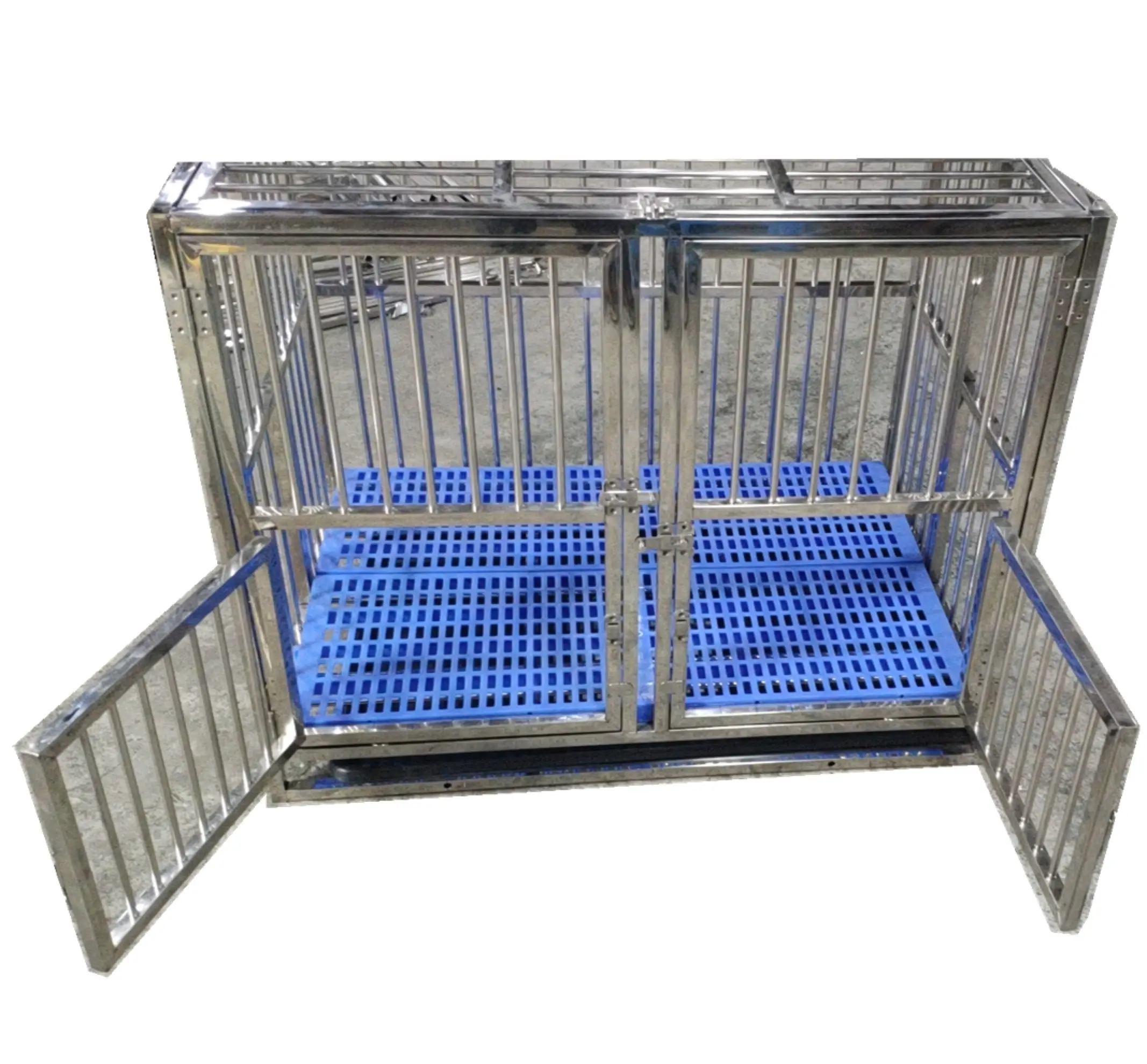 Veterinary Stackable Silver Dog Crate Stainless Steel Dog Cage Puppy Cage With Try Large Size