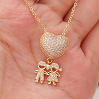Collier pendentif cœur micro-pavé CZ plaqué or 18 carats pour garçon et fille, en cuivre, avec breloque d'amour familial, cadeau fête des Mères, bijoux pour femme