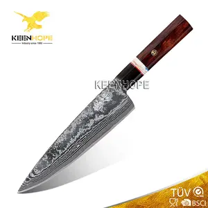 Handcrafted 83 Layers Damascus Knife VG10 8 Inch Chef Knife Buffalo Horn Inlayed Wooly Stone USA Desert Ironwood Handle