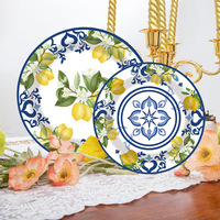 Vaisselle jetable en porcelaine blanche bleu citron, fournitures pour fête sur le thème du citron, assiettes en papier, gobelets en papier, serviettes, décoration pour événements d'anniversaire