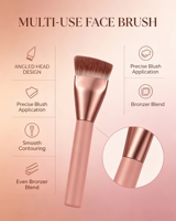 Pinceau de maquillage plat rétractable H-Diamond à manche métallique et poils synthétiques pour fond de teint, contour et blush, application fluide et sans traces