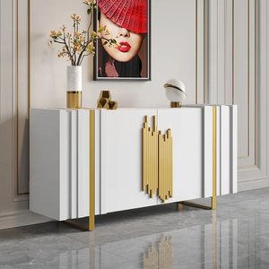 <span class=keywords><strong>Buffet</strong></span> contemporain en bois doré, 2 portes, 2 étagères, poignées métalliques durables, design rectangulaire élégant, pour la maison, la salle à manger, la chambre - Product Image 1