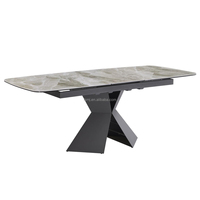 Meuble de salle à manger au design moderne, forme carrée étendu, avec plateau en verre 3D, 1600/2000x900x760mm
