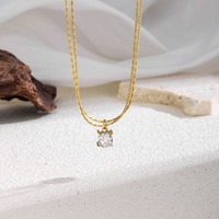 Collier double couche élégant avec pendentif carré en zircon, plaqué or de qualité supérieure, vente en gros TGXL14689