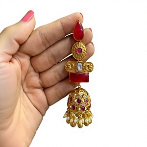 Glamorous Premium Quality Gold Plated Bell Shape <b>Drop</b> <b>Earrings</b> With <b>Red</b> Zircon And Pearl For Women Vintage Wedding Jewelry - Product Image 2
