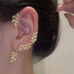 Funny <strong>Earrings</strong> Full Diamonds Leaf <strong>Earrings</strong> <strong>Hooks</strong>, Detachable for Two Wear, and Golden Branch and Jade Leaf Stud <strong>Earrings</strong> SJ-0018 - Product Image 2