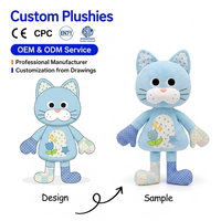 Boneka Kucing Plush Kartun Lembut Grosir, Boneka Hewan Kucing Jahitan Khusus dengan Bordir Bunga, Boneka Plushie Penghibur Anak