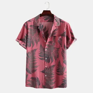 메이플 리프 프린트 반소매 셔츠 하와이 캐주얼 스트리트 착용 턴 다운 버튼 셔츠 남성용 대형 휴가 2022 여름