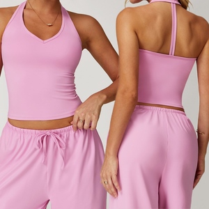 Venta caliente T Back Y2k Hot Girl Yoga Crop Top Mujeres con almohadilla extraíble en el pecho con cuello en V Tight High Stretch Soft Sports Bra - Product Image 1