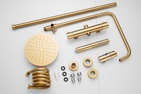 Ensemble de robinetterie de douche thermostatique pour salle de bain, finition dorée, design industriel, avec poignée sculptée à température constante