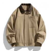 Veste chemise boutonnée à col contrastant pour homme, style streetwear décontracté, coupe oversize avec poche poitrine
