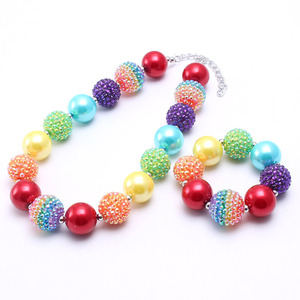 Venta al por mayor Estilos de moda Arco Iris-Colorido Perla Chunky Beaded Jewelry Set de regalo para niños Niñas bebés para fiestas y compromisos - Product Image 3
