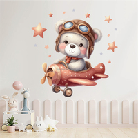 Mignon ours en peluche étoiles pilotes dessin animé stickers muraux chambre d'enfant maternelle vacances décoration autocollants auto-adhésifs