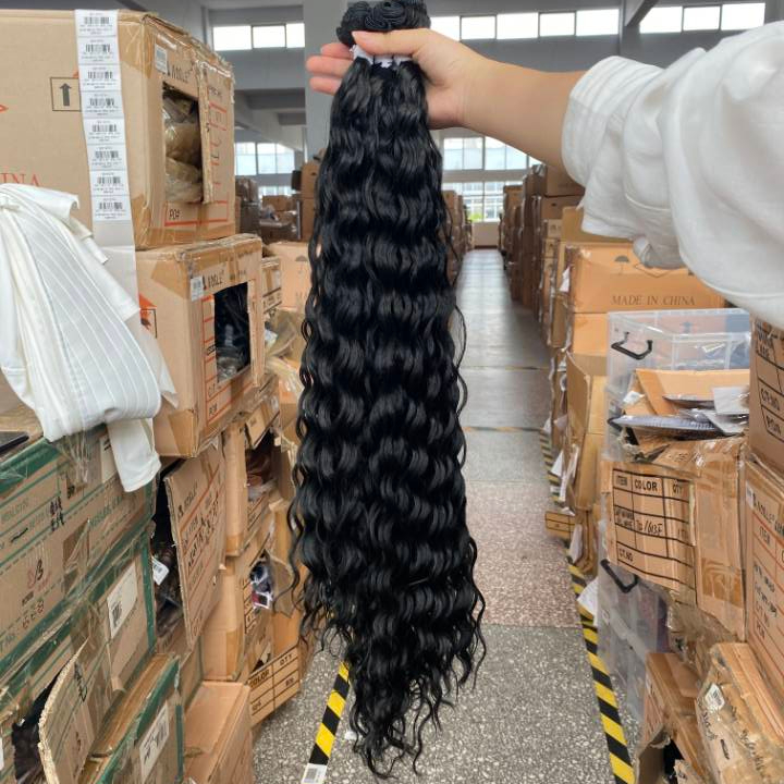 Noble Rambut Gelombang Brasil Serat Baru 6 Buah 24 ''-28 Inci Keriting Mini Keriting Gelombang Air 260 Gram Bundel Rambut Hitam Alami