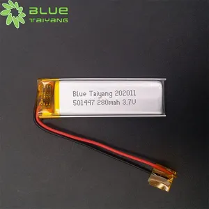 ब्लू Taiyang 501447 लिथियम आयन बैटरी 3.7v 280mah रिचार्जेबल लाइपो batterie