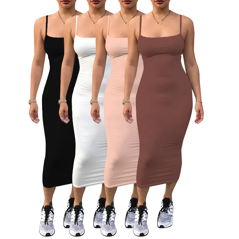 Yeni varış toptan spagetti kayışı bayanlar zarif Bodycon yaz elbisesi S-XL kadın parti seksi kulübü rahat elbiseler