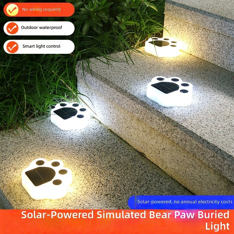 Solar Lawn Lamp LED Simulation Footprint Bear Claw Floor Lamp Outdoor Rainproof Courtyard Garden Decorative Buried Lamp Light