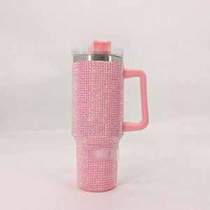 Vaso con aislamiento al vacío de acero inoxidable con cuentas de cristal brillante, vaso deportivo con diamantes de imitación de 40oz - Product Image 2