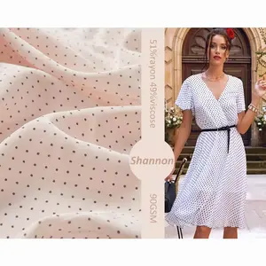 NO MOQ Custom printing free sample 51% rayon 49% viscose polka dots printed soft fabric for dress