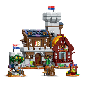 MORK 3 en 1 <span class=keywords><strong>Castillo</strong></span> Medieval Europeo, Ciudad, Fuerte Europeo, Pueblo Vintage Europeo, Arte para el Hogar, Bloques de Construcción para Armar - Product Image 5