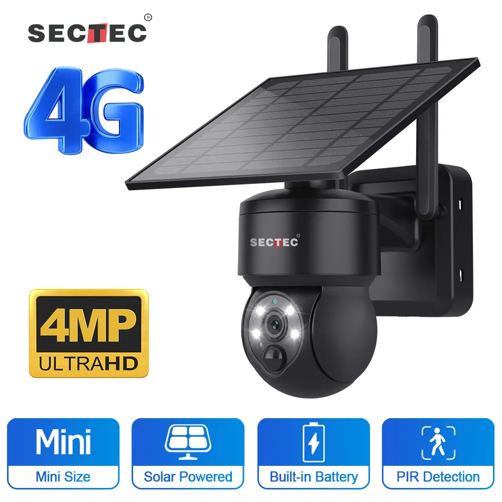 Sectec Hd 4G Solar Batterij-Inbegrepen Pir Draadloze Mini Zonne-energie Outdoor Home Security Ptz Ip Camera Cctv camera