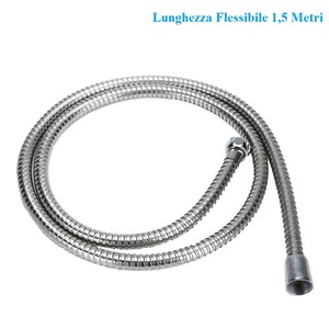 Soffione doccia universale con tubo flessibile da 1,5 metri, finitura cromata, per uso in bagno - Product Image 3