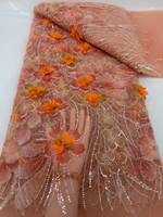 Tissu brodé de fleurs en relief 3D avec perles AO.YI. pour robes de mariée et robes de soirée - Robes de mariée et tenues de soirée